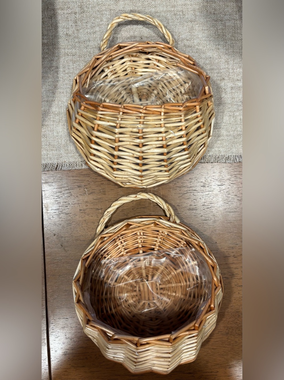 Set of 2 Woven Wicker Rattan Planter Baskets w Handles